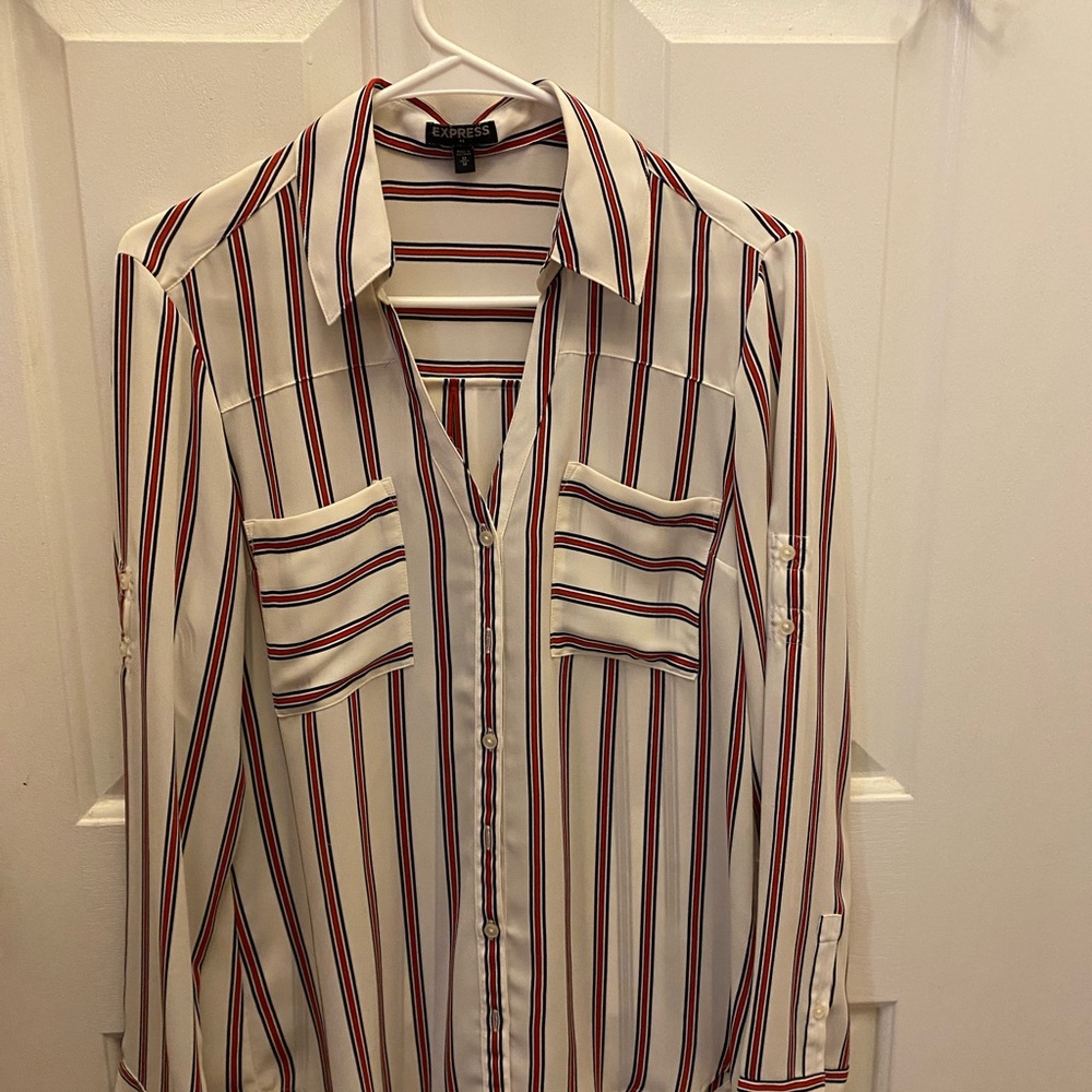 Express Blouse Button Front Roll Tab Long Sleeve … - image 1